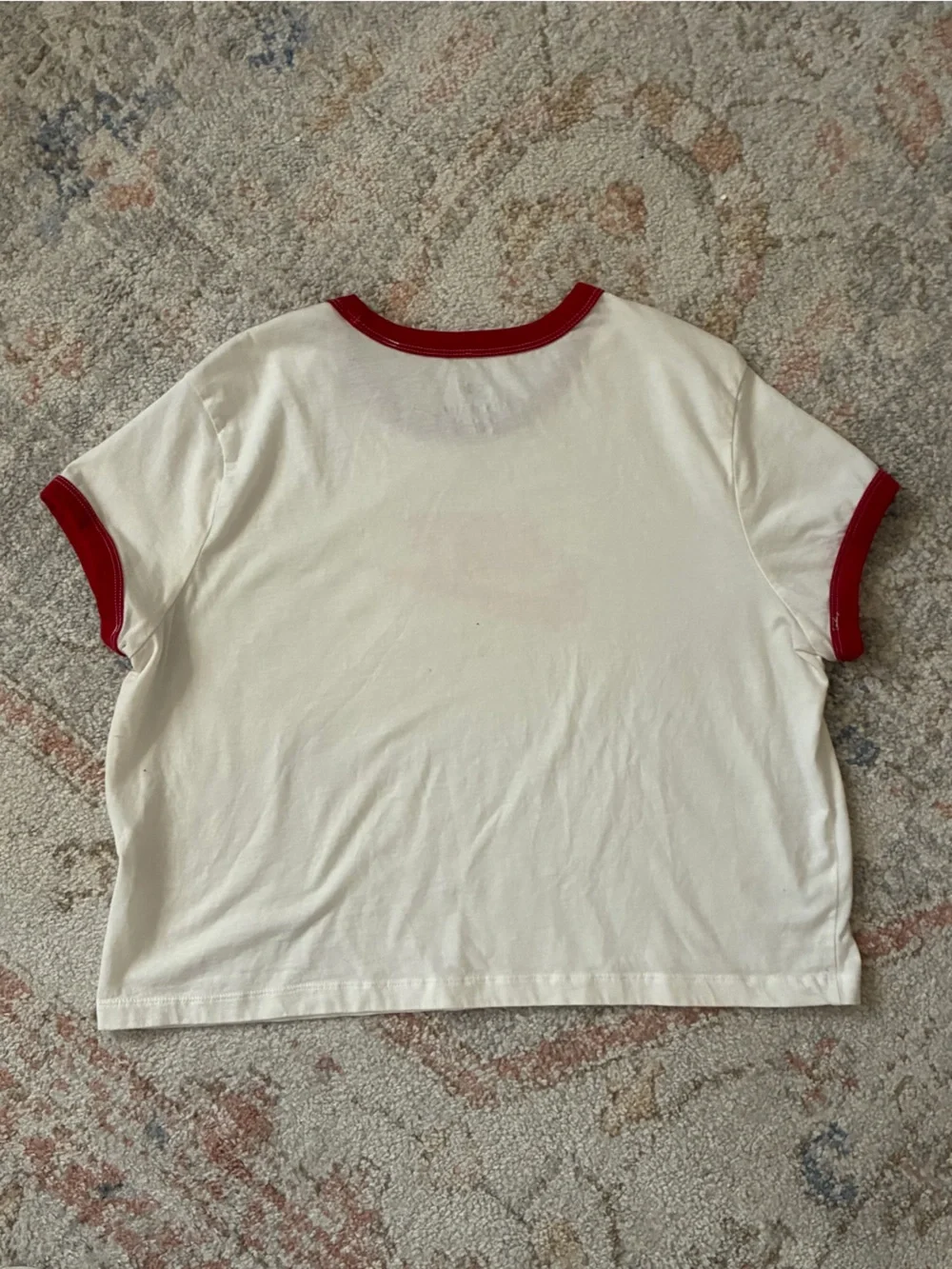Vintage Nike White Baby Tee with Red Logo and Trim-Size L-